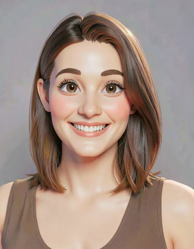 Dasselbe Portrait als KI-erzeugte 3D-Animationsfigur